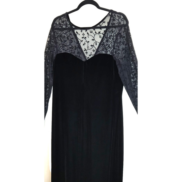 Robbie Bee Black Velvet Maxi Dress Sz 14 Burnout Formal Prom NWT Vintage 90s - Picture 13 of 16